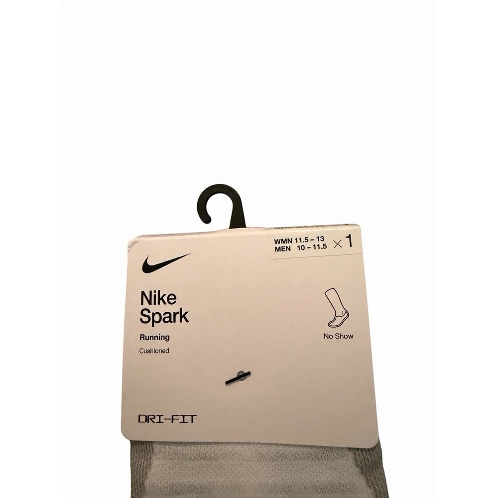 Nike Spark No‎ Show Running Socks Dri-Fit Cushioned White Gray Men 10-11.5 NWT